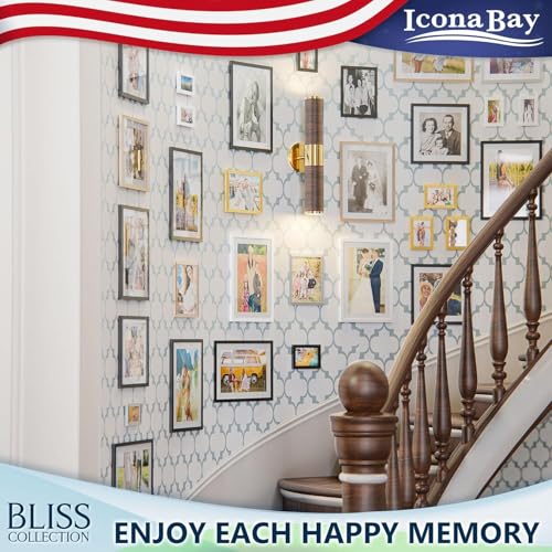 Icona Bay - 4x4 Black Picture Frame with Removable Mat to 3x3 Photo - Modern Style Engineered Wood Picture Frame - Table T...