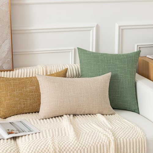 Kevin Textile Set of 2 Sage Green Pillow Covers 20 x 20 Inch Spring Farmhouse Boho Decorative Throw Pillow Covers Linen Cu...