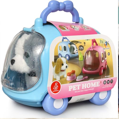 Kiddie Play Dog Toys for Kids Girls Barking Walking Dog Toy Puppy Pet Care Playset with Carrier and Accessories