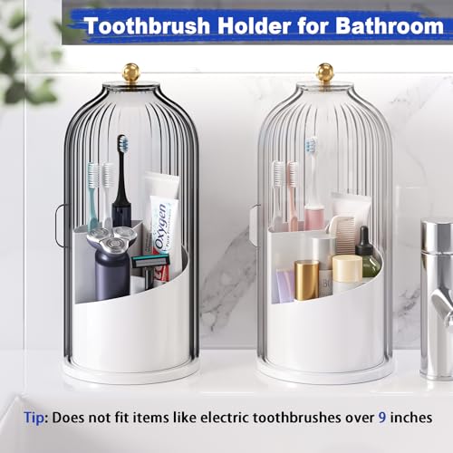 Dustproof Toothbrush Holders with Cover for Bathrooms, Rotating Covered Tooth Brush Holder for Bathroom Counter, Dust Proo...