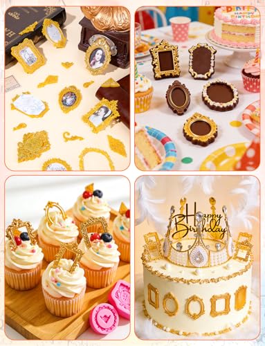 10 PCS Photo Frame Fondant Molds, Mini Photo Frame Silicone Molds Baroque Style Vintage Frame Molds for Cupcake Topper Cak...