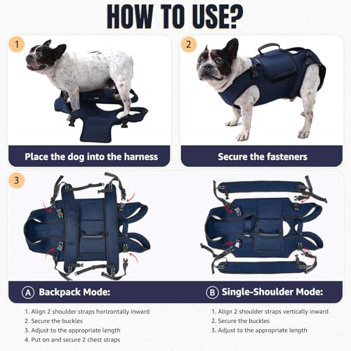 Nasjac Dog Lift Harness Carrier Backpack - Full Body Sling with Adjustable Straps & Handle, Breathable Support Emergency R...