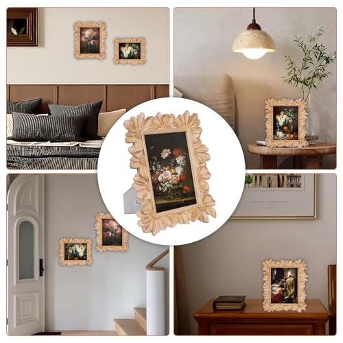 Vintage Picture Frames 4x6, Antique White Beige Ornate Flower Picture Frame with Real Glass, Floral Petal Resin Photo Fram...