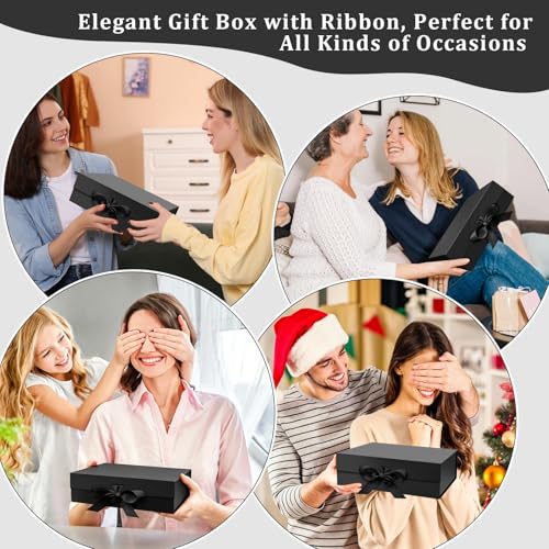 iefoah Black Gift Box for Presents 10.2×7.5×3.1'' Gift Boxes with Lids Magnetic Closure Groomsman Bridesmaid Proposal Box ...