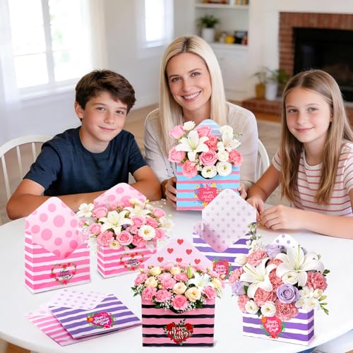 12 Pcs Gifts for Mothers Day Florist Box Mothers Day Bouquet Envelope Boxes Stripe Mother Gifts Floral Envelope Boxes Pape...