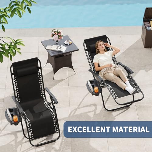 Garvee Zero Gravity Chair Set of 2, Patio Lounge Chair Outdoor with Pillow & Cup Holder Tray, Adjustable Reclining Chair, ...