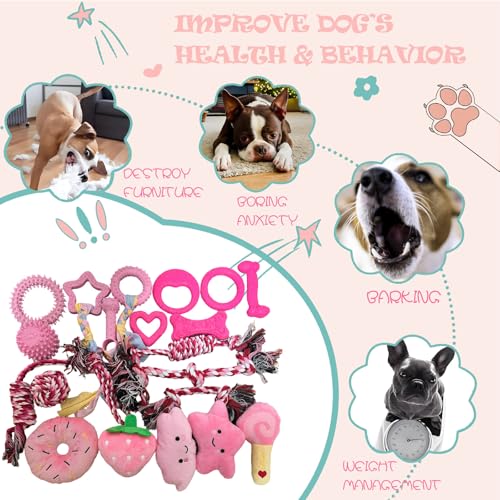 20Pcs Puppy Teething Toys for Small Medium Dogs - Cute Chew Toy Bundle Includes Plush Squeaky Toys, Rubber Ball, Rope Toy,...
