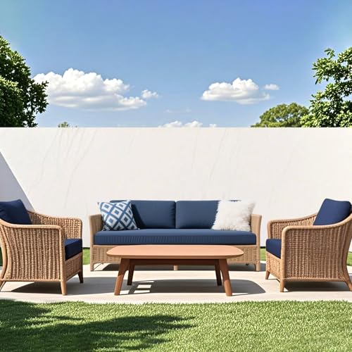 SK Studio 3Pcs Outdoor Cushion Covers Waterproof Patio Furniture Seat Cushions Replacement Covers for 4-Seater Wicker Ratt...