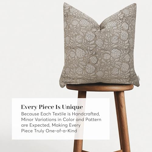 Handmade Block Print 100% Thick Cotton 20 x 20 inch Throw Pillow Cushion Cover with Zipper - Pillowcase for Bedroom, livin...
