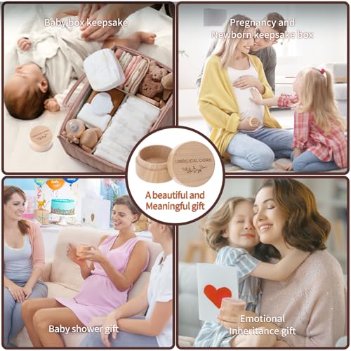 Umbilical Cord Keepsake Box Engraved Baby Memory Box for Umbilical Cord Storage Easy Open First Haircut Keepsake and Round...