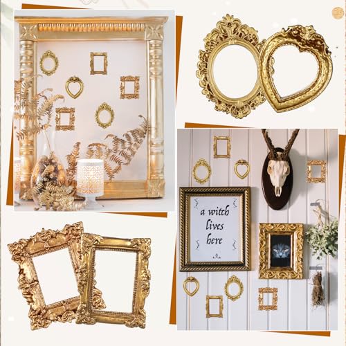 YBEATY 12 Pcs Vintage Mini Picture Frames Small Baroque Antique Resin Jewelry Frame Miniature Rectangle Display Table Wall...