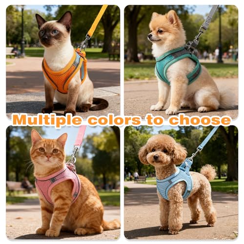 Jieffifa Cat Harness and Leash Set - Adjustable Soft Vest, Reflective Step-in Design for Safe Walking (Pink)