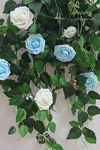 Floroom Artificial Flowers 50pcs Real Looking Ivory Foam Fake Roses with Stems for DIY Wedding Bouquets White Baby Shower ...