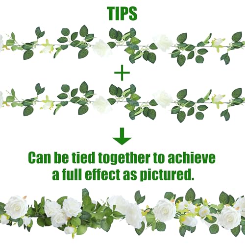 Sggvecsy 4Pcs 31Ft Artificial Rose Vine Fake Flower Garland Floral Garland Faux Silk Hanging Vine Rose Ivy Vines for Weddi...