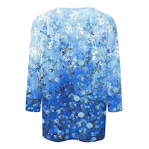 Women's 3/4 Sleeve Crew Neck Tops Floral Print Tunic Cute Loose Basic Tee Shirts Casual Trendy Blouses Spring Summer