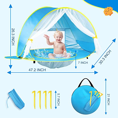 Monobeach Baby Beach Tent, Beach Canopy Sun Shelter UPF50+ UV Protection Baby Pool with Canopy, Easy Set Up Pop Up Baby Be...