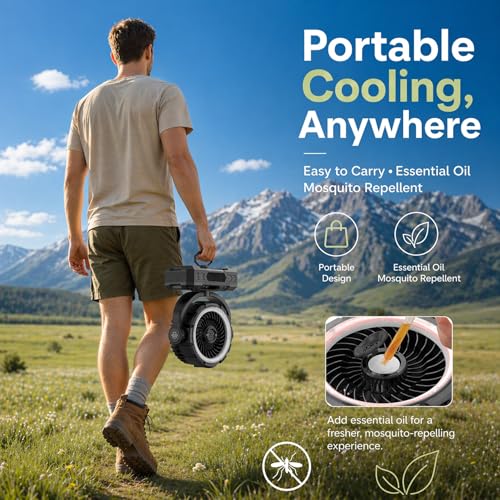 Rechargeable Camping Fan with Oscillating,【Max 60Hrs】Portable Battery Powered Operated Fan,20000mAh Outdoor Turbo Tent Fan...
