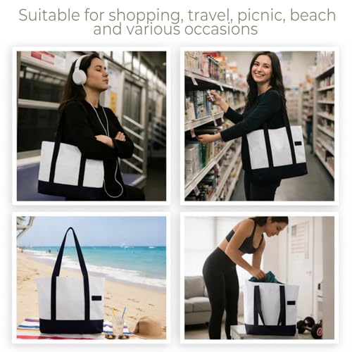 Capoda 8 Pieces 13 x 11 Canvas Tote Bags with 2 Pocket, Bulk Zipper Totes Reusable Blank Sublimation Bags for Shopping Gro...