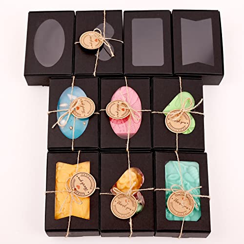 Moukiween 32 PCS Black Soap Boxes for Homemade Soap, 3.54 X 2.36 X 1.18 Inch Soap Packaging Gift boxes with Window, Small ...