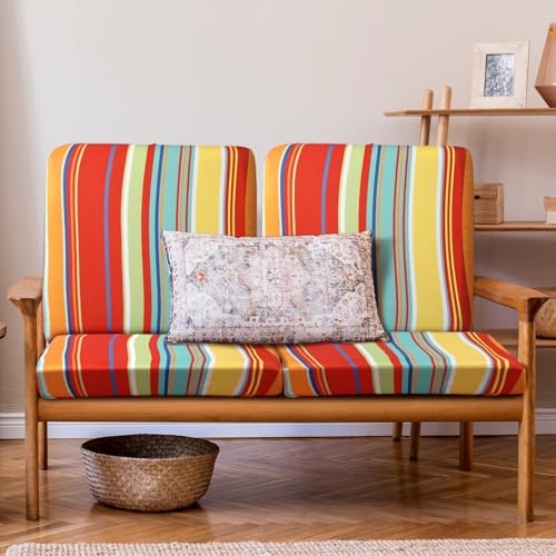 Geyoga 8 Pcs Patio Stretch Sofa Cushion Covers Outdoor Cushion Covers Replacement Waterproof Patio Furniture Couch Slipcov...