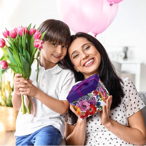 Cholemy 4 Pcs Spring Floral Gift Box with Lid for Present Decorative Nesting Squared Cardboard Storage Box for Birthday We...