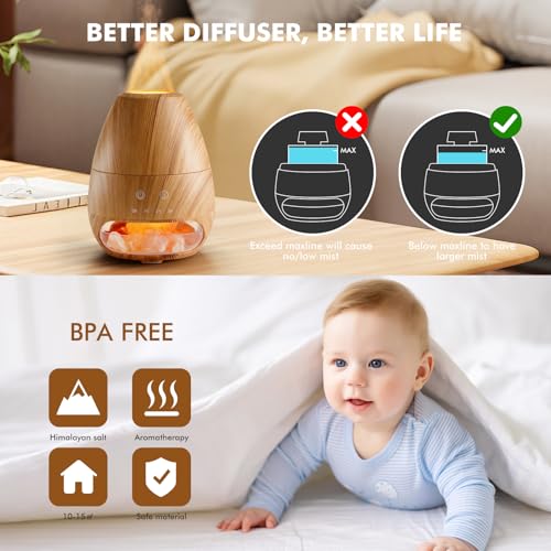 Dialan's Essential Oil Diffuser with Flame Effect Ultrasonic Himalayan Salt Lamp Diffuser Ultrasonic Cool Mist Humidifier ...