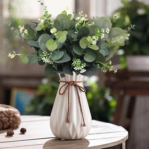 FENYUAN Eucalyptus Stems Bulk 60 Pcs, 4 Kinds Mixed Artificial Silver Dollar Eucalyptus Leaves Bundle Faux Greenery Branch...