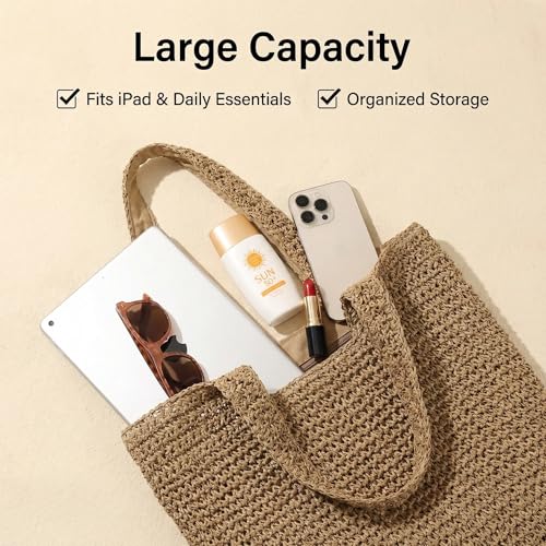 Bincaifenlan Straw Beach Tote Bag for Women, Large Handwoven Lightweight Boho Bag for Summer Vacation & Daily Travel