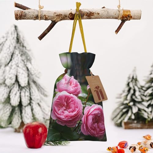LHBZXMKJ Rose Flower Print Drawstring Present Bags Christmas gifts Wrapping Sacks Pouches for Xmas Party 