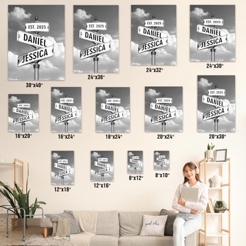 Custom Canvas Prints Crossroad Street Sign Valentines Day Gifts for Couples, Personalized Name & Date Vintage Street Sign ...