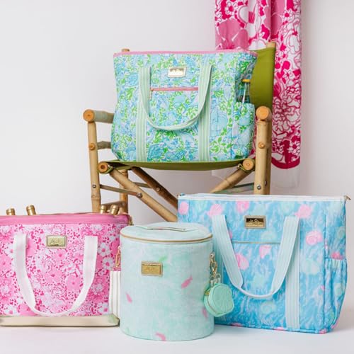 Lilly Pulitzer Insulated Soft Cylinder Beach Cooler with Terry Cloth Fabric, Adjustable/Removable Strap, and Double Zipper...