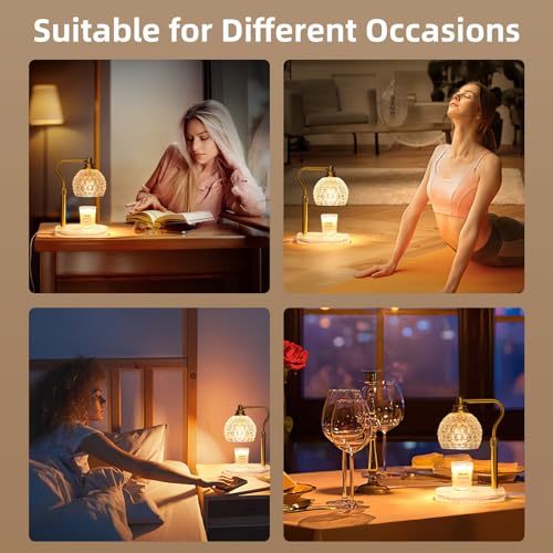 Candle Warmer Lamp with Timer & Dimmer, Glass Lamp Candle Warmer for Jar Candles, UPGRATED with 3 Bulbs, Height Adjustable...
