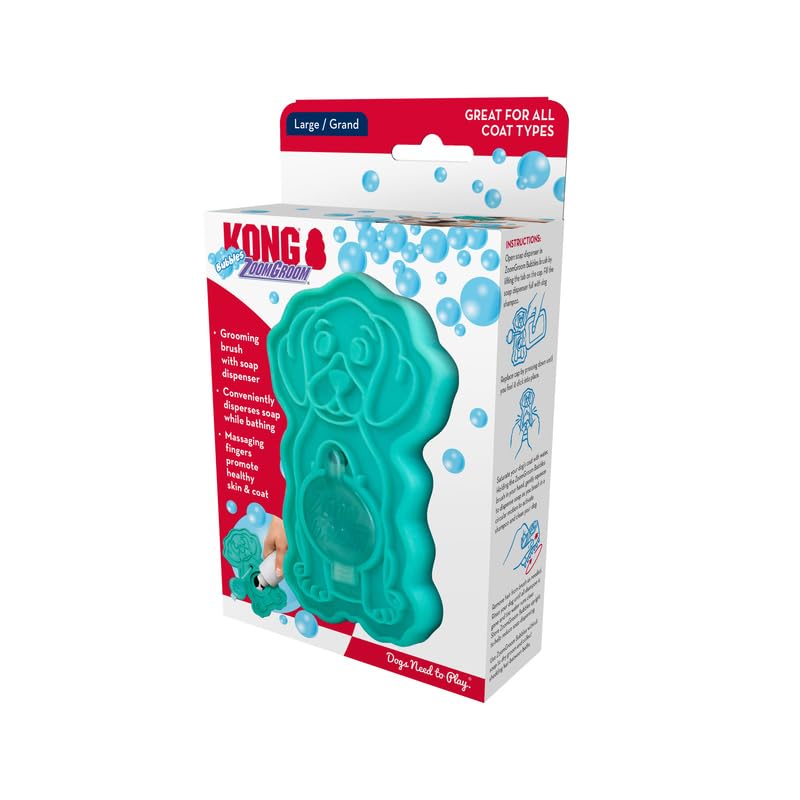 KONG ZoomGroom Bubbles Dog Brush - Soap Dispensing, Massaging and Gooming Brush for Dogs, Removes Shedding Hair - Works on...