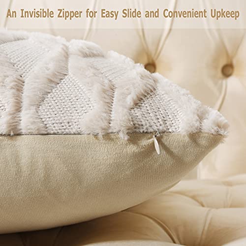 Volcanics Pack of 2 Christmas Faux Wool Throw Pillow Covers 20x20 Inches Decorative Farmhouse Velvet Couch Pillow Case Sof...