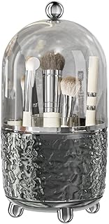JUPITER WARRIOR Makeup Brush Holder with Lid, 360° Rotating Cosmetic Tools Organizer with Cover, Dustproof Spinning Makeup...