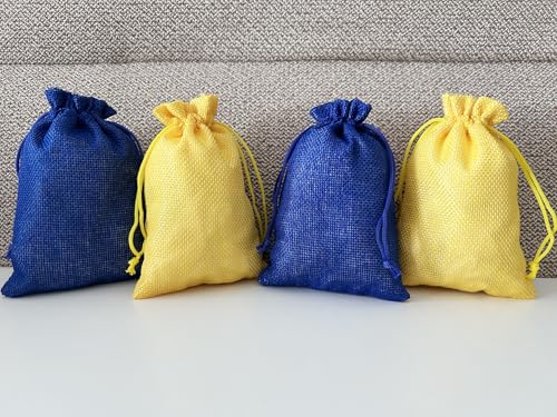 Autupy Burlap Drawstring Bags, 20 Pack, Blue and Yellow, Gift Pouches for Wedding Party Favors