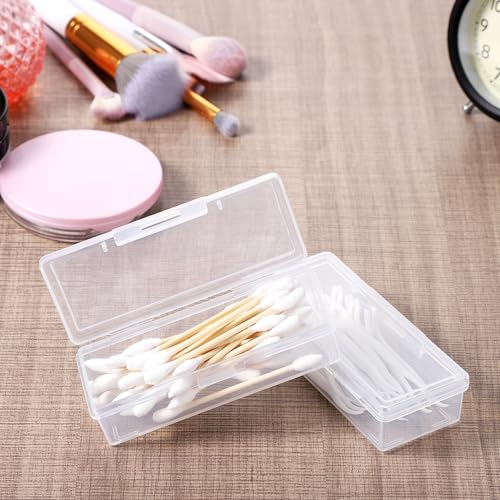 Portable Travel Cotton Swab Holder, 2 Pcs Clear Plastic Cotton Pad Storage Container, Small Dental Floss Picks Case with D...