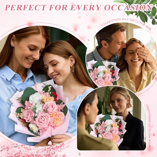HOTKBO Flowers for Delivery, Preserved Flowers Bouquets – 4 Eternal Pink Roses that Last 2-3 Years,Gift for Mom Grandma Wi...