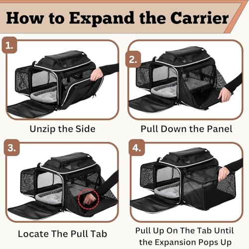 Cozy Cruiser Airline Approved Top-Expanding Pet Carrier on Wheels- Extra Spacious Soft Lined Carrier! 18x11x11 (Grey, Expa...