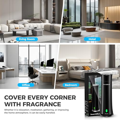 Waterless Scent Diffuser Kit — Covers 1,500 sq. ft. Suitable for Large Rooms, Home, Offices, and Hotels. Includes Five Ess...