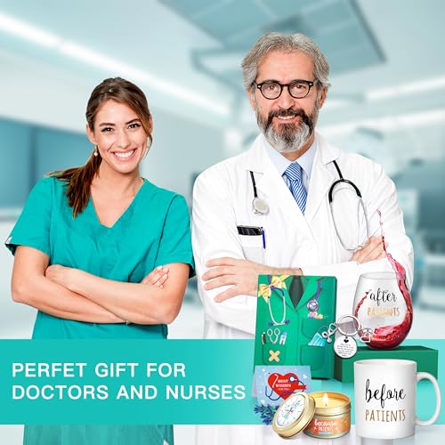 Gemwi Before Patients, After Patients 11 oz Coffee Mug and 18 oz Stemless Wine Glass Candle Gifts Set Idea for Nurses, Doc...