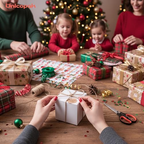 UnicoPak 10 Pack 5x5x5 Gift Boxes, Sturdy Small White Gift Boxes for Presents, Ornaments, Candles, Mugs, Easy Pop-up Assem...