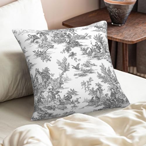 Wsunsal Black Grey Toile Pillow Covers 18x18 Inch Set of 2 Vintage French Country Throw Pillow Cover Farmhouse Square Line...