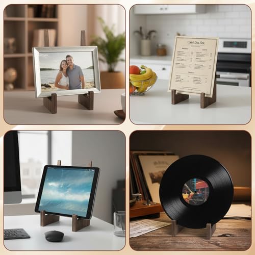 Eldraqth Wooden Plate Stands, 8.8 Inch Wood Plate Display Stands Decorative Picture Frame Holder Stand Table Top Easels fo...