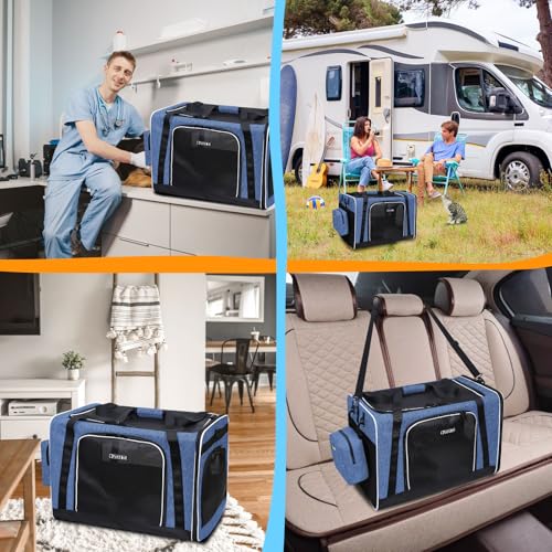 Petskd Extra Large Cat Carrier with Litter Box 24"x17"x17" for Medium Large Cat or 2 Small Cats, Collapsible Soft Sided Pe...