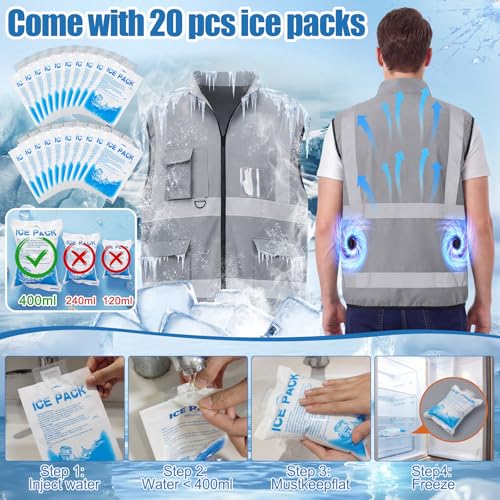 Grinsvalley Cooling Vest Jacket with 2 Fans 10000mah Battery Pack for Men Women Air Conditioner Vests Jacket with 20 Ice Bag
