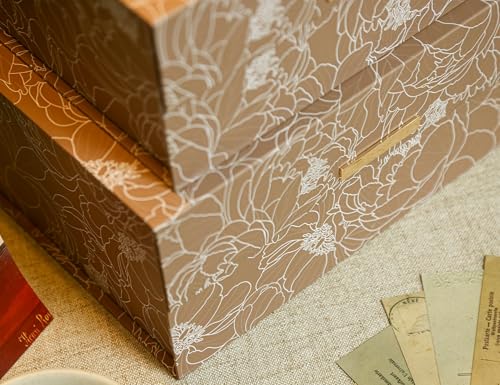 MIZFRUZZY 2-Piece Decorative Keepsake Storage Boxes with Lids, Warm Cocoa Brown Floral Line Art Design, Memory Boxes with ...