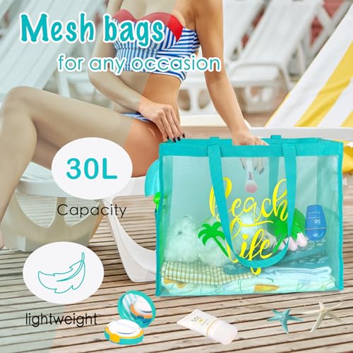 Scimdbg Large Beach Tote Bags With Funny Beach Phrases,Sandproof Foldable Mesh Bag For Poolside,Travel,Swimming | bright c...