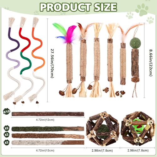 WOUSEDO 27 Pack Catnip Chew Toys for Cats,Cotton Sisal Rope Toys,Cat Natural Silvervine Sticks,for Cat Teeth Cleaning and ...