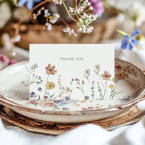 XXINMOH 102 PACK Floral Thank You Cards With Envelopes (4"x6") - Wildflower Blank Cards With Adhesive Envelopes & Matching...